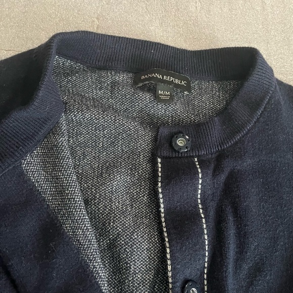 [M]Banana Republic Contrast Stitch Wool Blend Navy Belted SweaterJacket - Picture 6 of 12